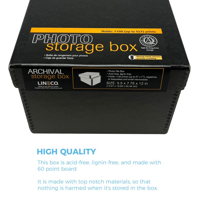 Lineco Archival Photo Storage Box, Holds up to 1100 of 5x7 Pictures, 4x6 Photograph Container with Removable Lid. Preserve Snapshot, Negatives, Prints, Films, Card, 5"x7"x12", Black - Image 5